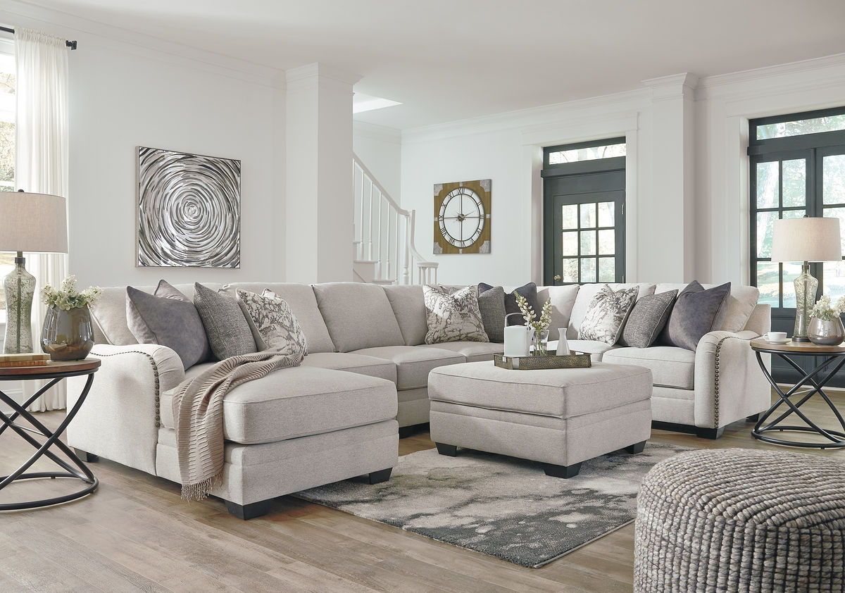 Dellara - Chalk - 6 Pc. - Left Arm Facing Corner Chaise 5 Pc Sectional, Ottoman