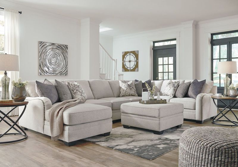 Dellara - Chalk - 6 Pc. - Left Arm Facing Corner Chaise 5 Pc Sectional, Ottoman