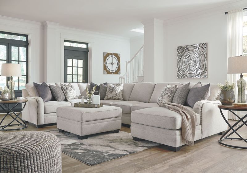Dellara - Chalk - 6 Pc. - Right Arm Facing Corner Chaise 5 Pc Sectional, Ottoman