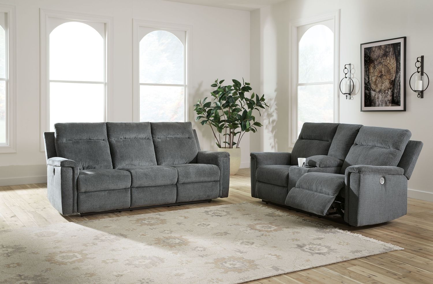 Barnsana - Gravel - 2 Pc. - Power Reclining Sofa, Power Reclining Loveseat
