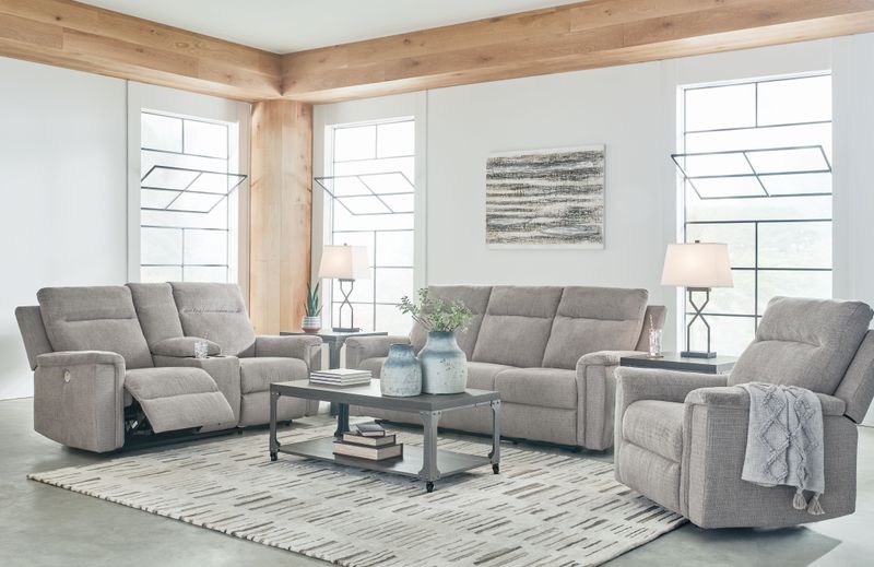 Barnsana - Ash - 3 Pc. - Power Reclining Sofa, Power Reclining Loveseat, Power Rocker Recliner