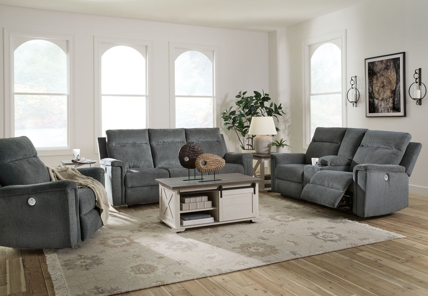 Barnsana - Gravel - 3 Pc. - Power Reclining Sofa, Power Reclining Loveseat, Power Rocker Recliner