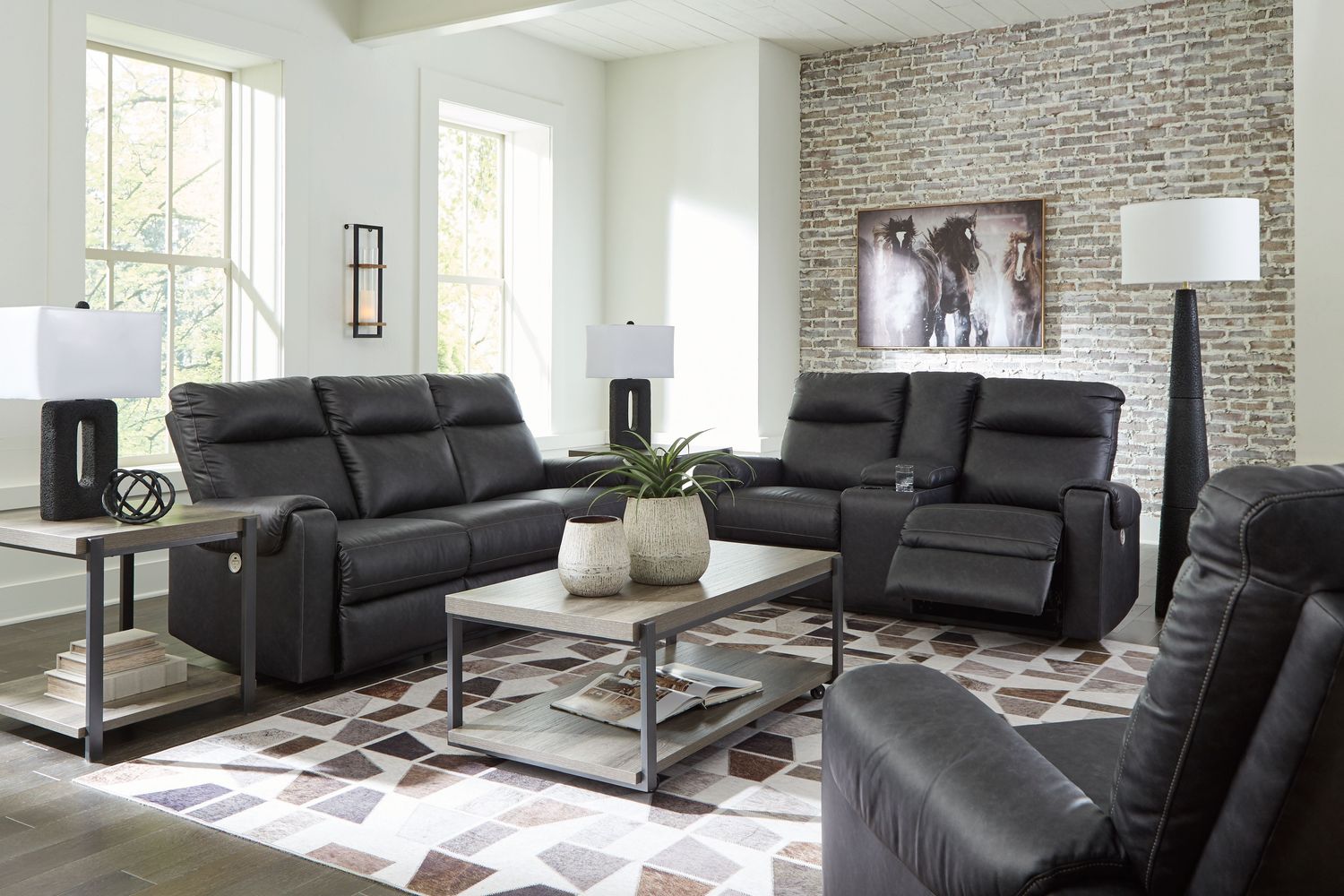 Axtellton - Carbon - 3 Pc. - Power Reclining Sofa, Power Reclining Loveseat, Power Rocker Recliner
