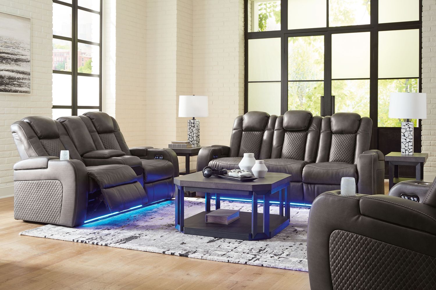 Fyne-dyme - Shadow - 3 Pc. - Power Reclining Sofa, Power Reclining Loveseat, Power Recliner
