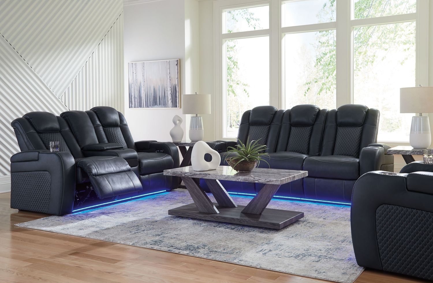 Fyne-dyme - Sapphire - 3 Pc. - Power Reclining Sofa, Power Reclining Loveseat, Power Recliner