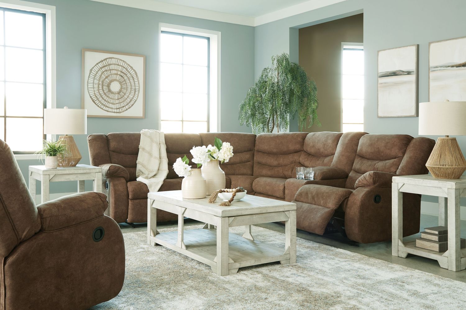 Partymate - Brindle - 3 Pc. - 2-Piece Rec Sectional With Console, Rocker Recliner