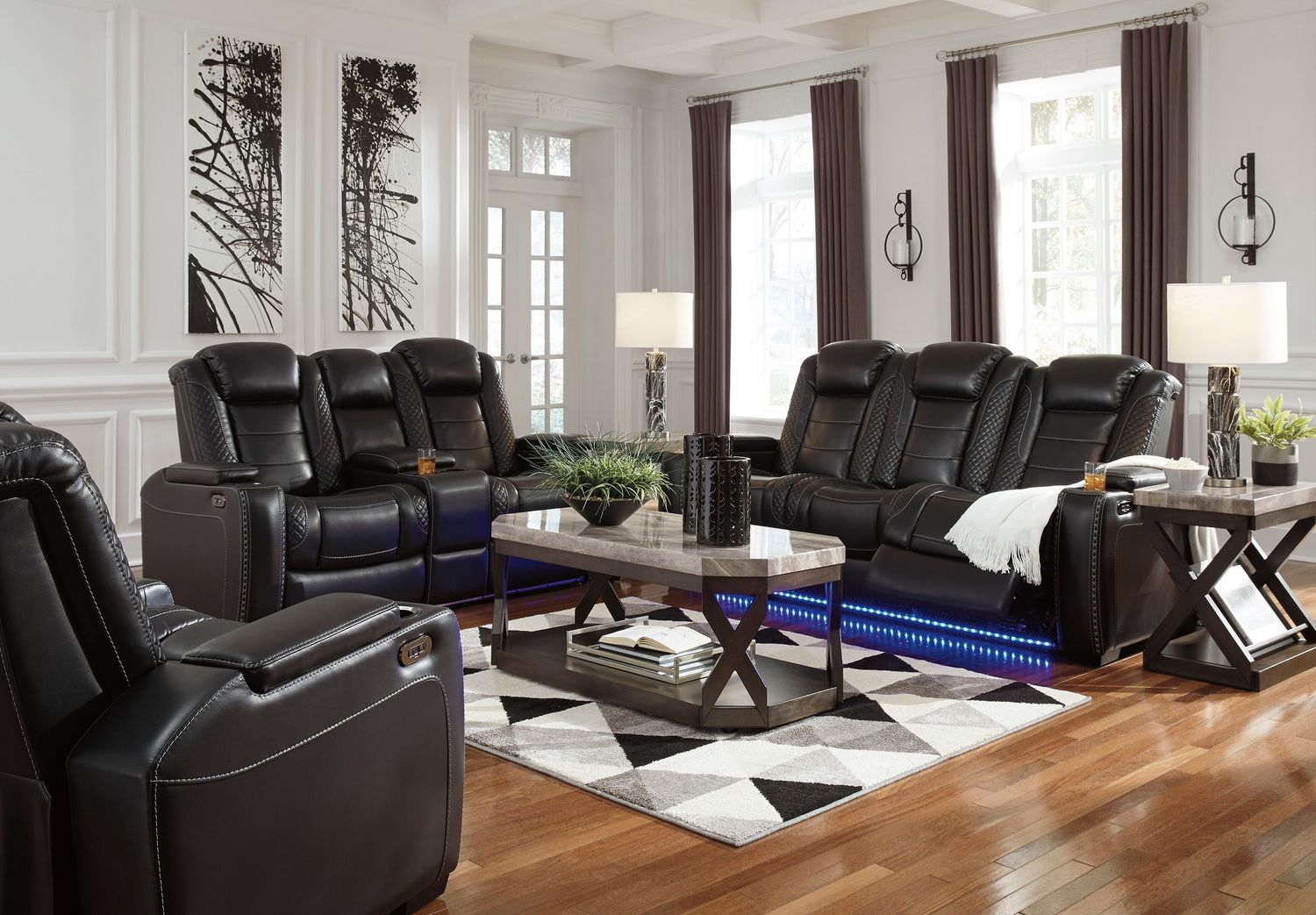 Party Time - Midnight - 3 Pc. - Power Sofa, Loveseat, Recliner