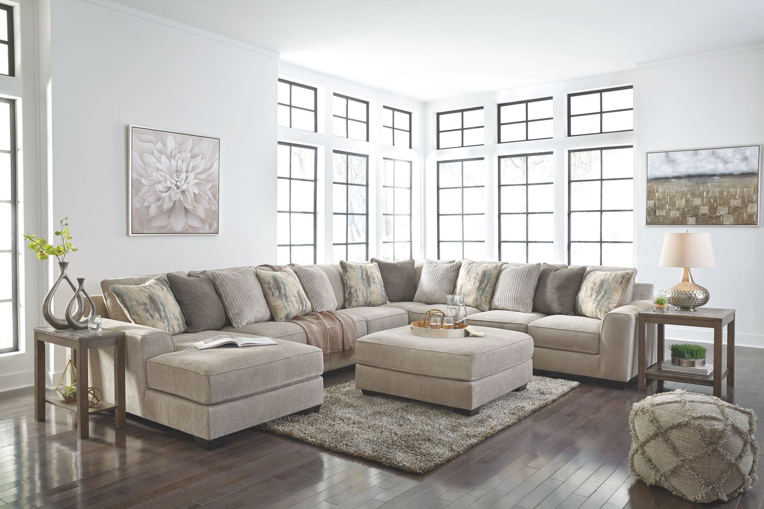 Ardsley - Pewter - 6 Pc. - Left Arm Facing Corner Chaise With Sofa 5 Pc Sectional, Ottoman