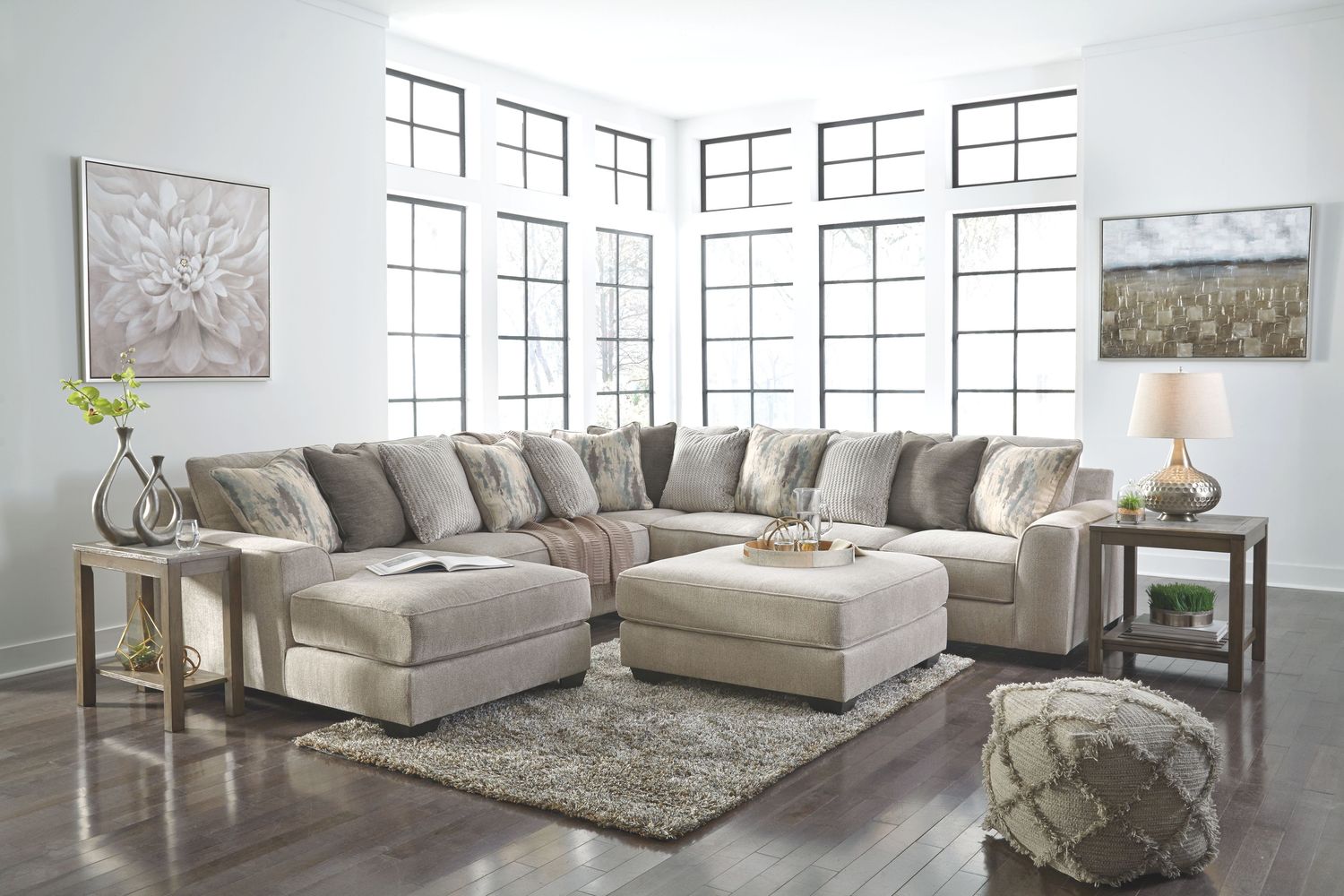 Ardsley - Pewter - 5 Pc. - Left Arm Facing Corner Chaise With Sofa 4 Pc Sectional, Ottoman