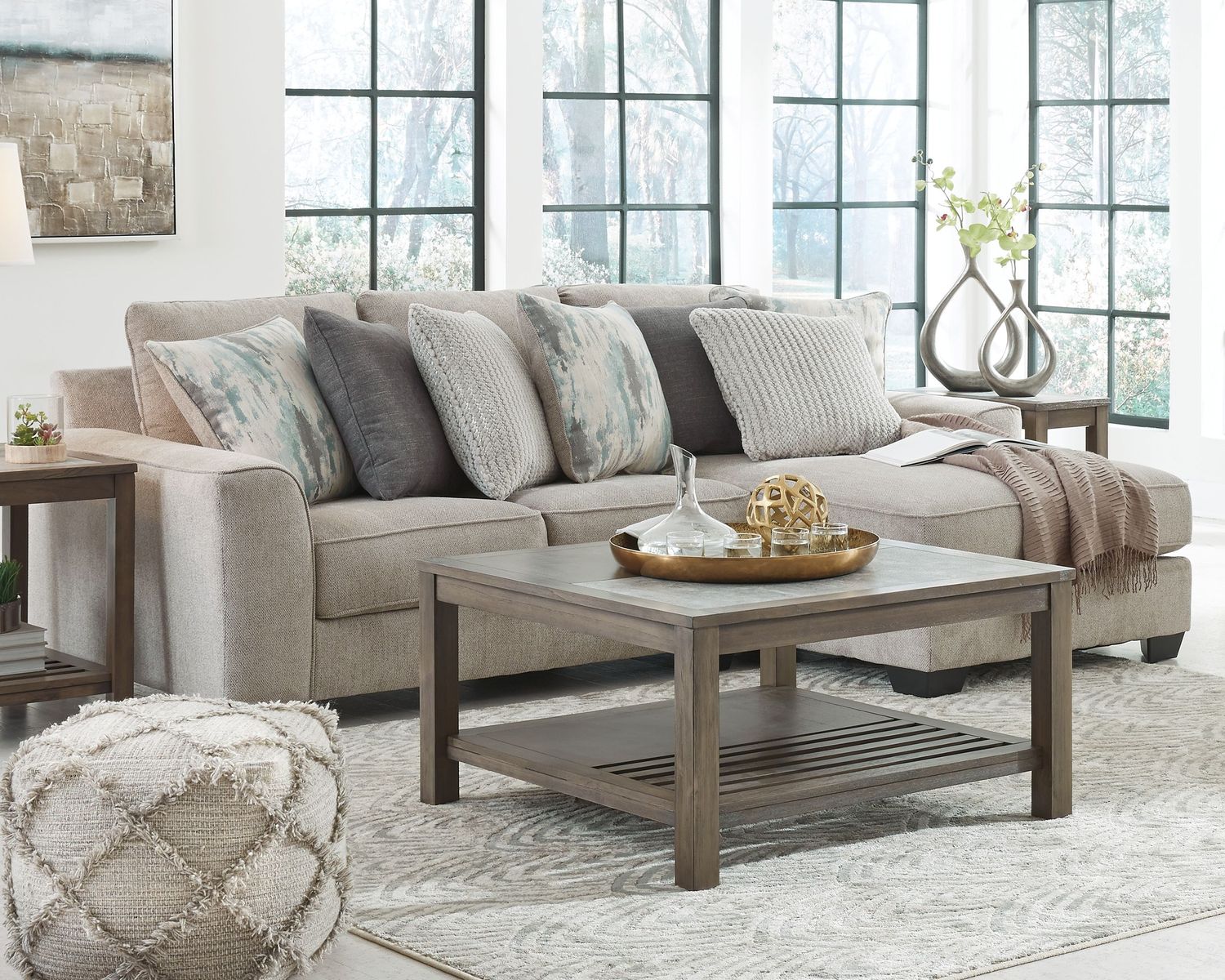 Ardsley - Pewter - Right Arm Facing Corner Chaise With Loveseat 2 Pc Sectional