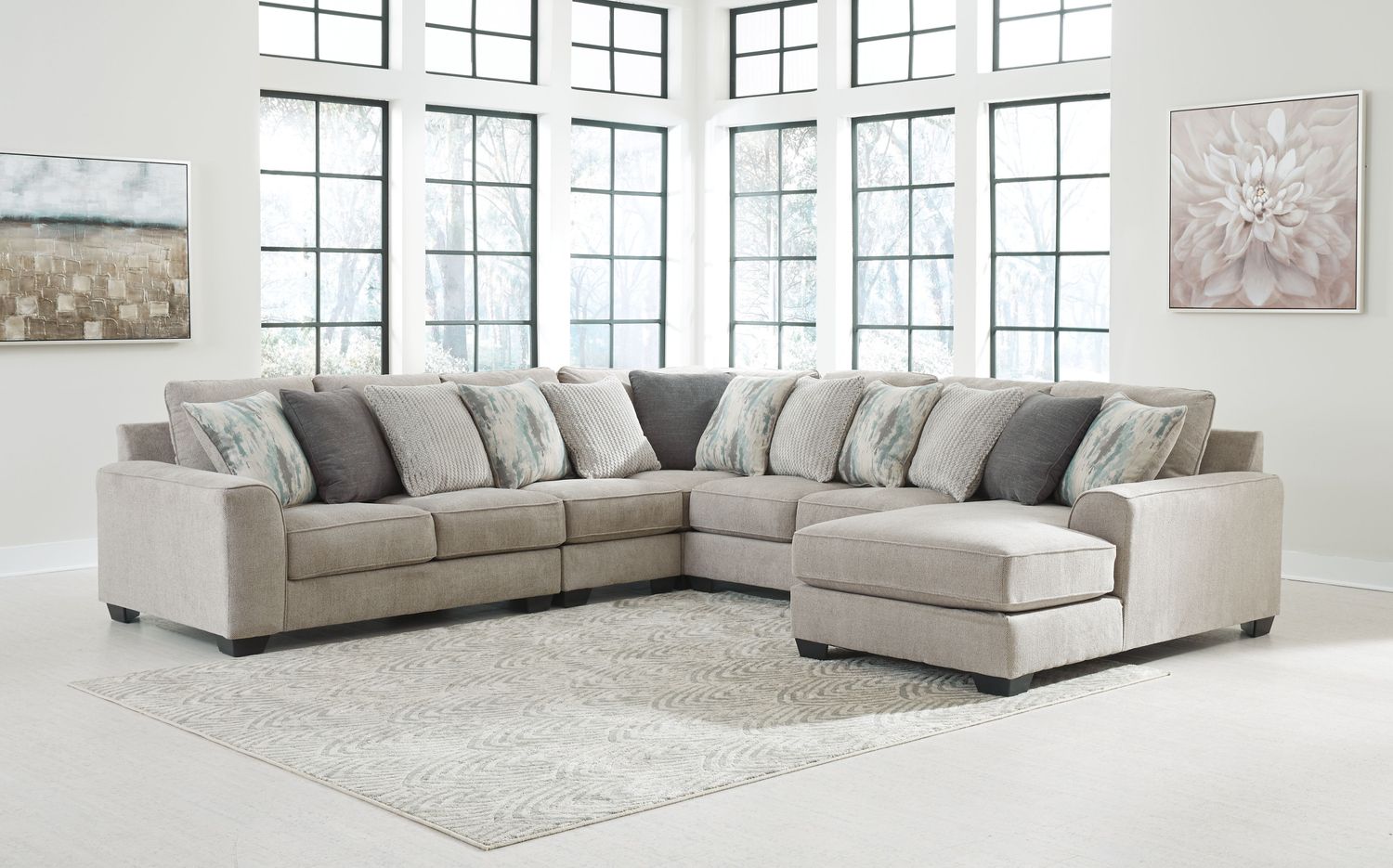 Ardsley - Pewter - Right Arm Facing Corner Chaise With Loveseat 5 Pc Sectional