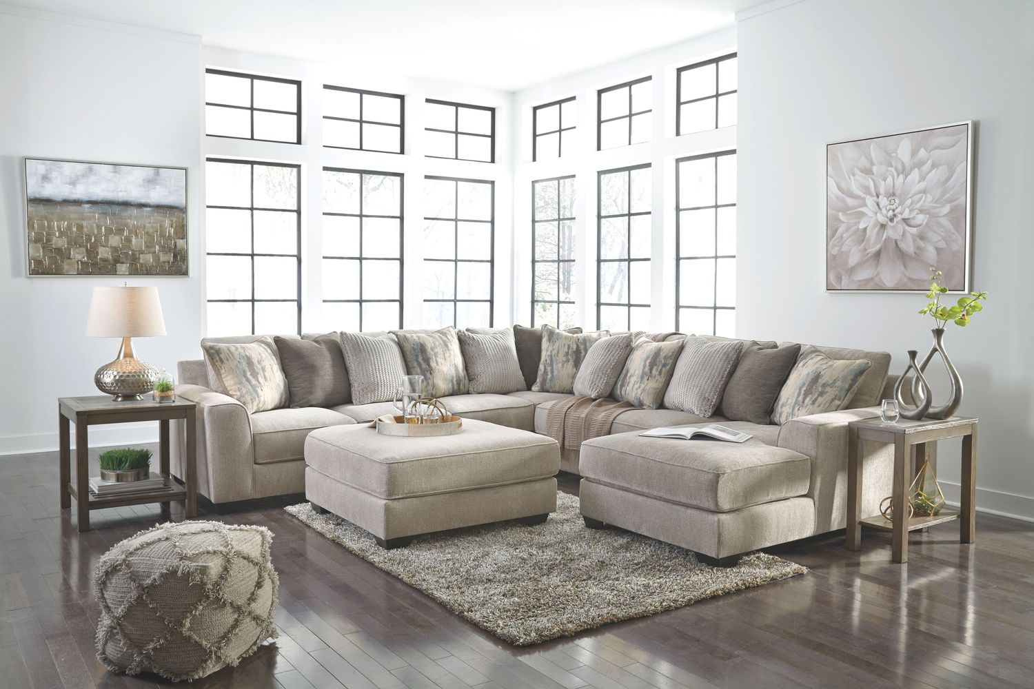 Ardsley - Pewter - 5 Pc. - Right Arm Facing Corner Chaise With Sofa 4 Pc Sectional, Ottoman