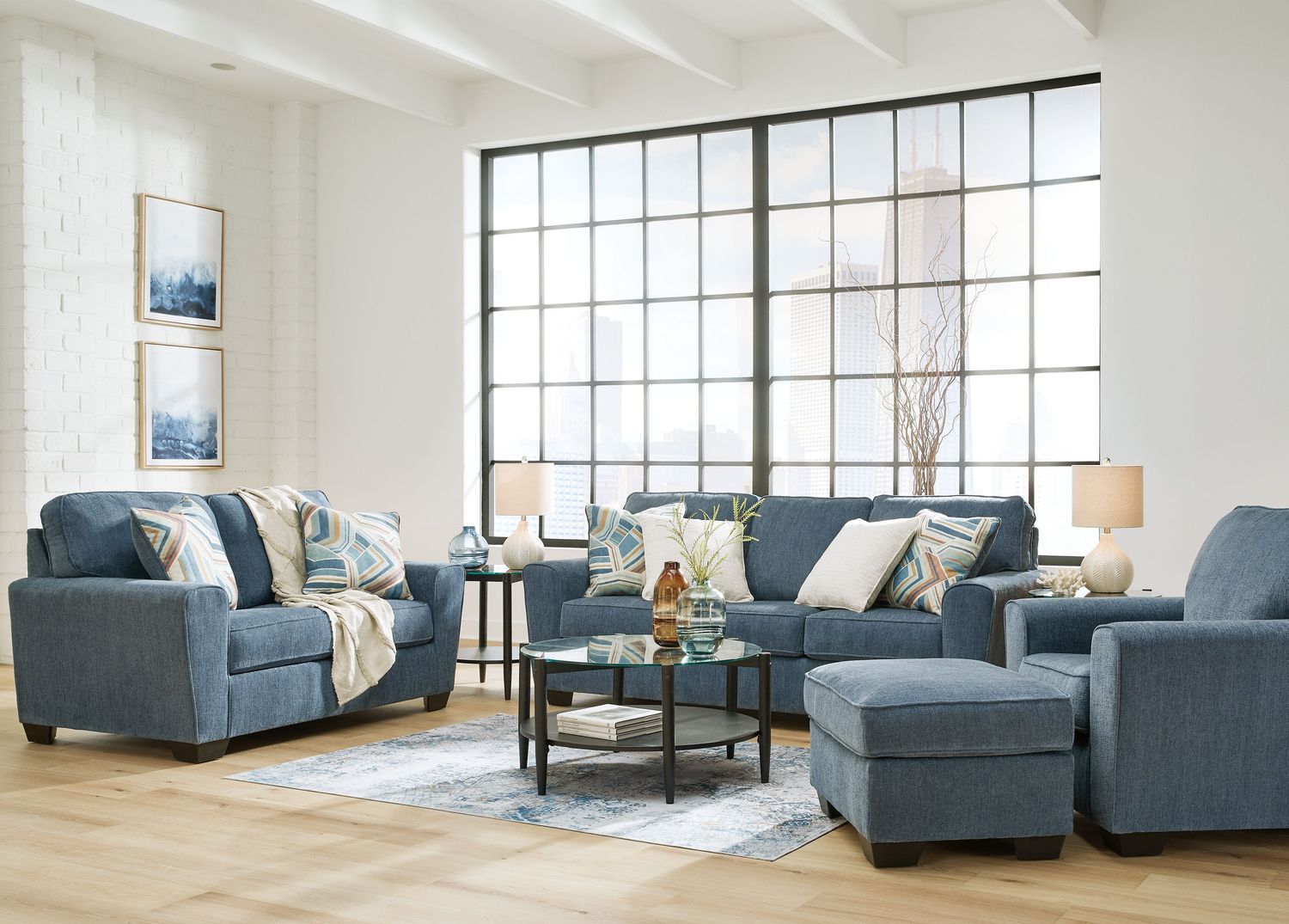 Cashton - Blue - 4 Pc. - Sofa, Loveseat, Chair, Ottoman
