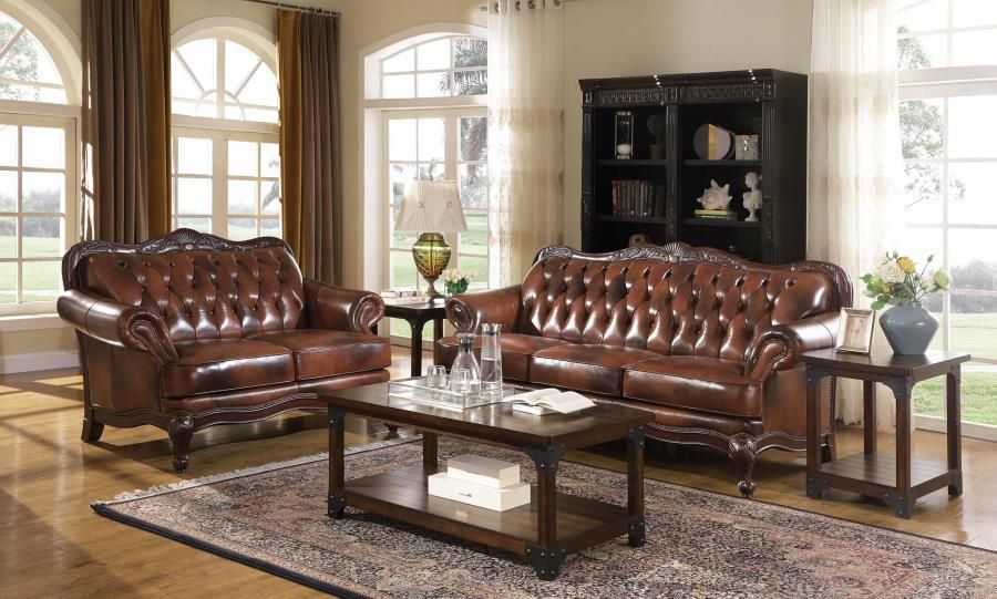 Victoria - Upholstered Tufted Living Room Set - Brown