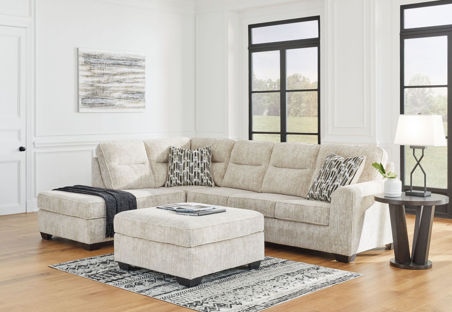 Lonoke - Parchment - 3 Pc. - 2-Piece Sectional With Laf Corner Chaise, Ottoman