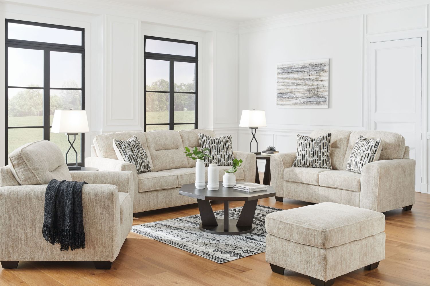 Lonoke - Parchment - 4 Pc. - Sofa, Loveseat, Chair And A Half, Ottoman