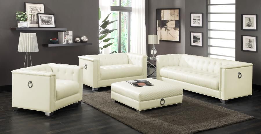 Chaviano - 4 Piece Upholstered Tufted Sofa Set - Pearl White