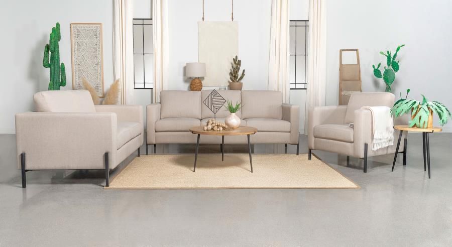 Tilly - 3 Piece Upholstered Track Arms Sofa Set - Oatmeal