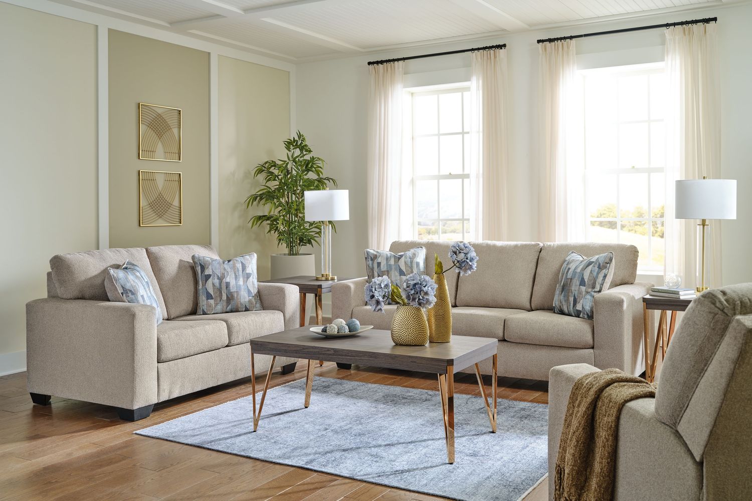 Deltona - Parchment - 3 Pc. - Sofa, Loveseat, Rocker Recliner