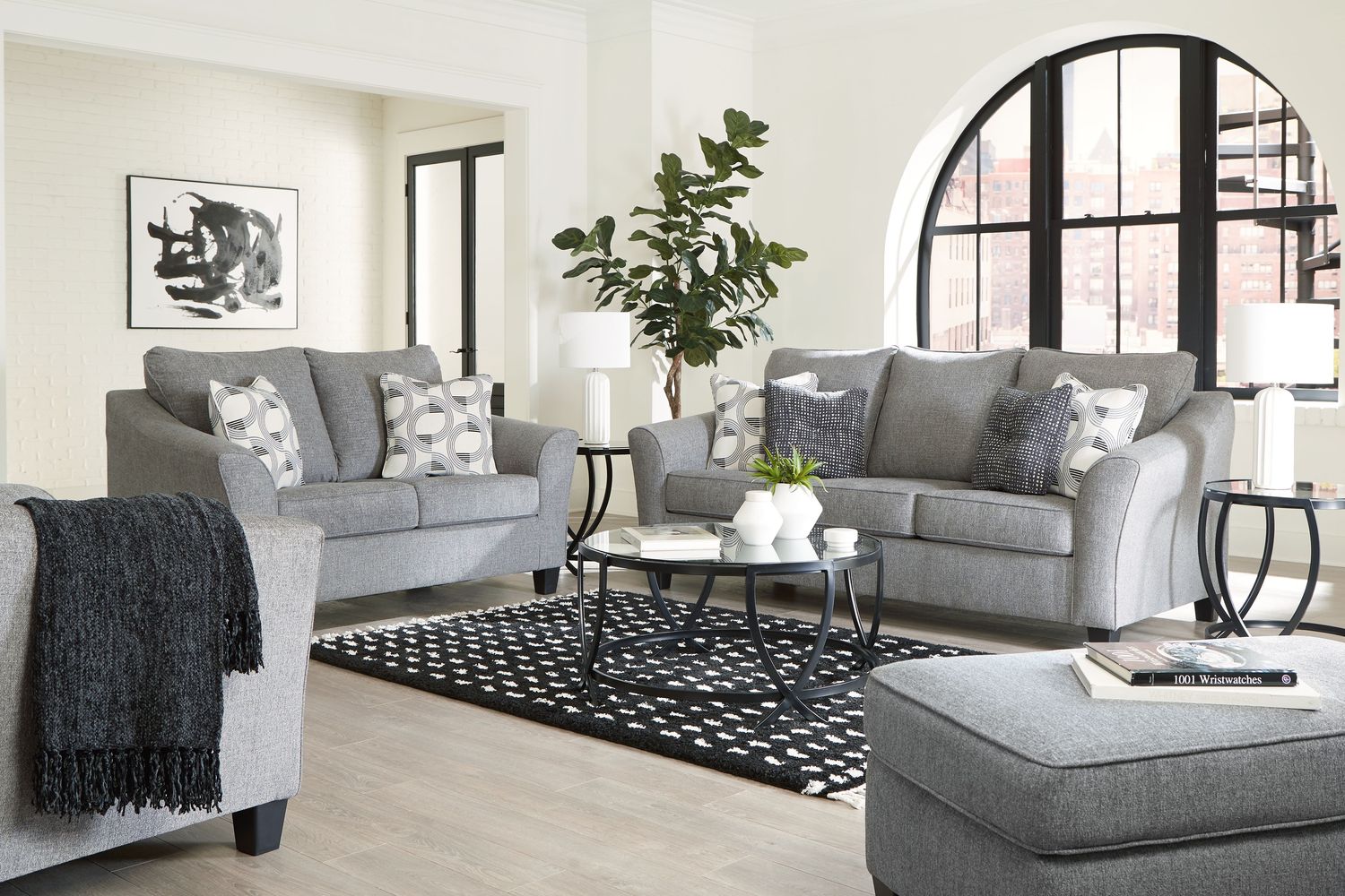 Mathonia - Smoke - 4 Pc. - Sofa, Loveseat, Chair And A Half, Ottoman