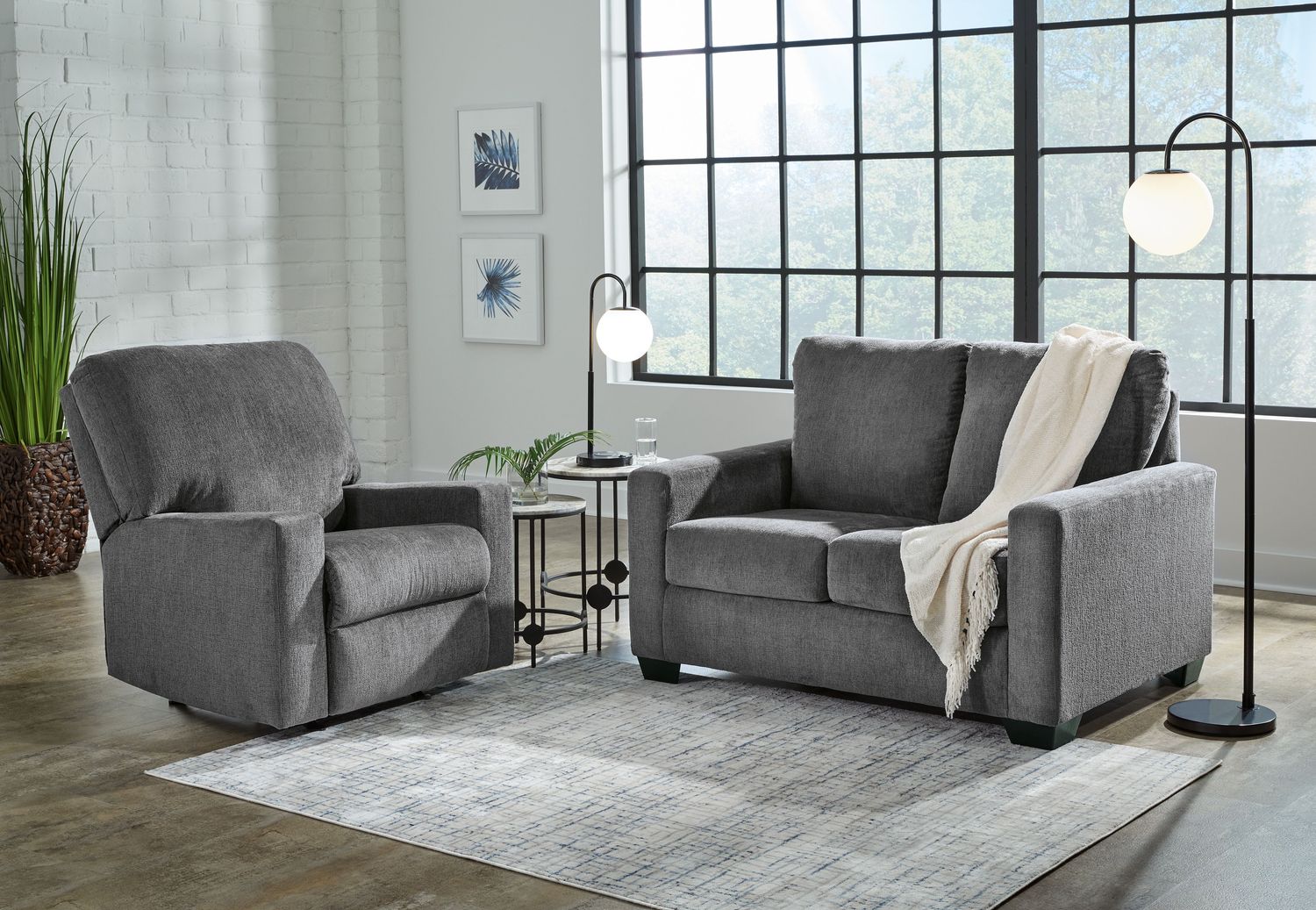 Rannis - Pewter - 2 Pc. - Twin Sofa Sleeper, Rocker Recliner