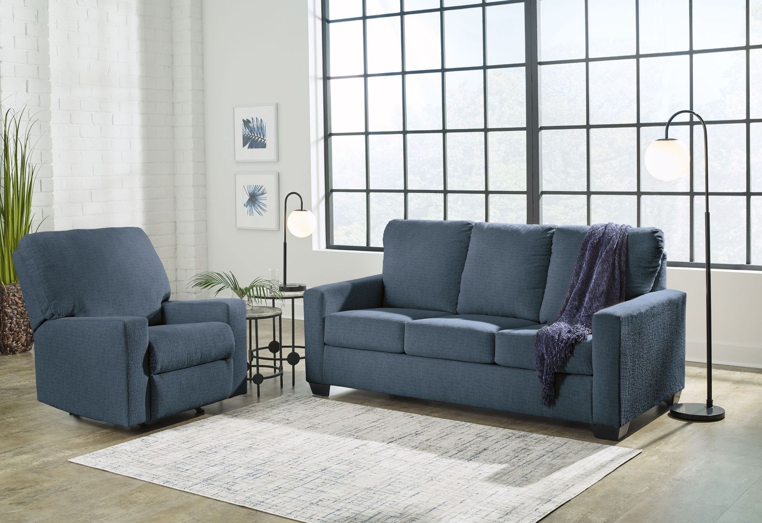 Rannis - Navy - 2 Pc. - Full Sofa Sleeper, Rocker Recliner