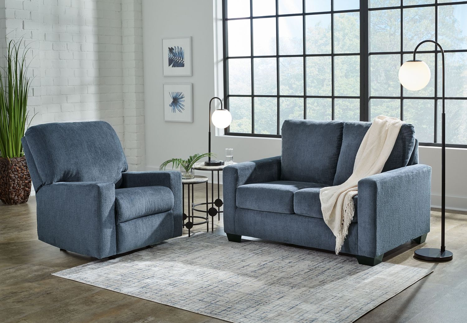 Rannis - Navy - 2 Pc. - Twin Sofa Sleeper, Rocker Recliner