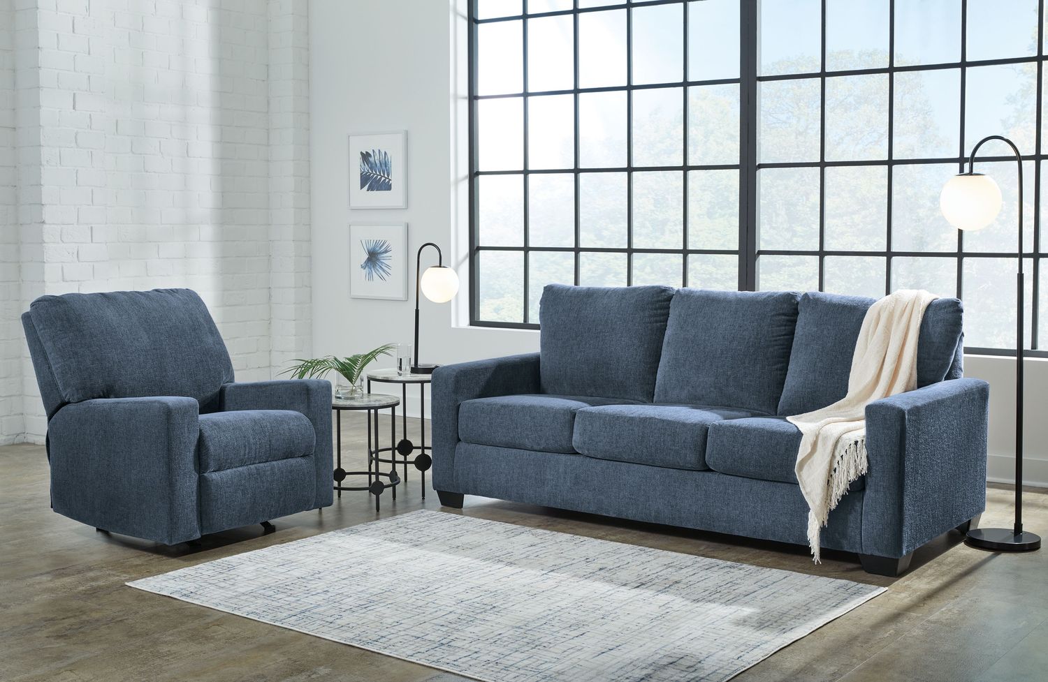 Rannis - Navy - 2 Pc. - Queen Sofa Sleeper, Rocker Recliner