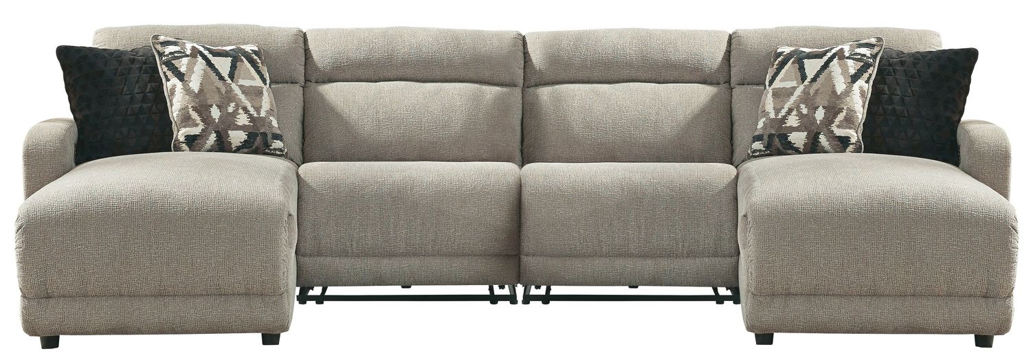 Colleyville - Stone - 4-Piece Power Reclining Sectional With Chaise, 2 Armless Pwr Recliner