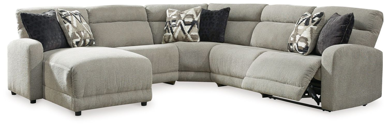 Colleyville - Stone - 5-Piece Power Reclining Sectional With Laf Press Back Power Chaise And Armless Chairs