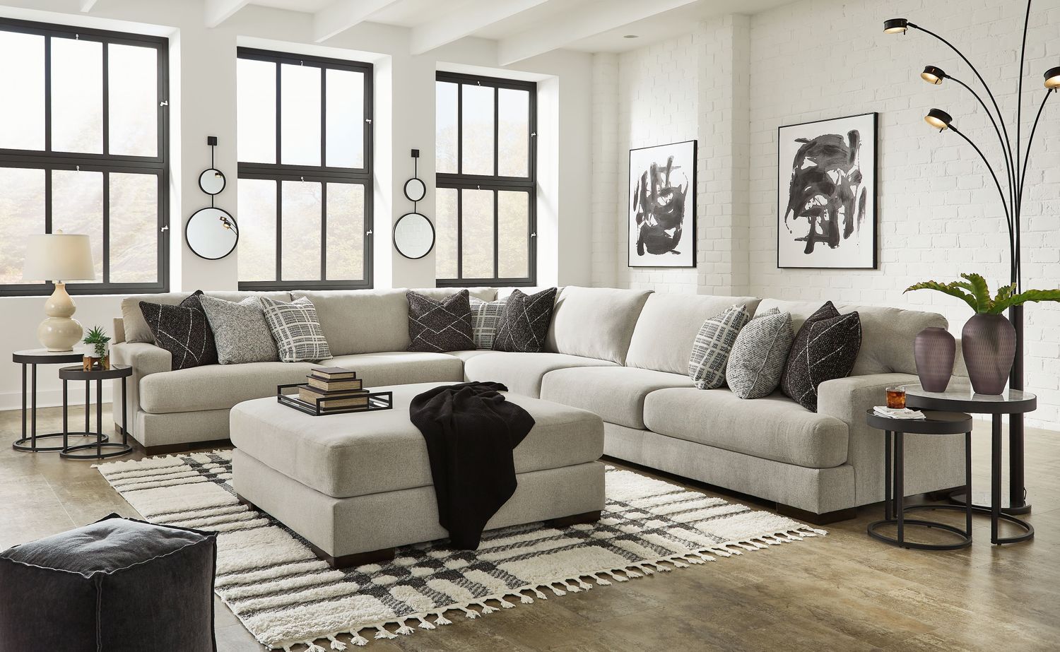 Artsie - Ash - 5 Pc. - Corner Sofa 4 Pc Sectional, Ottoman
