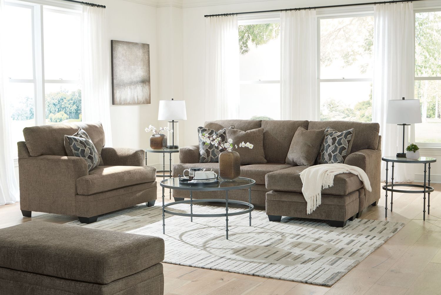 Stonemeade - Nutmeg - 3 Pc. - Sofa Chaise, Chair And A Half, Ottoman
