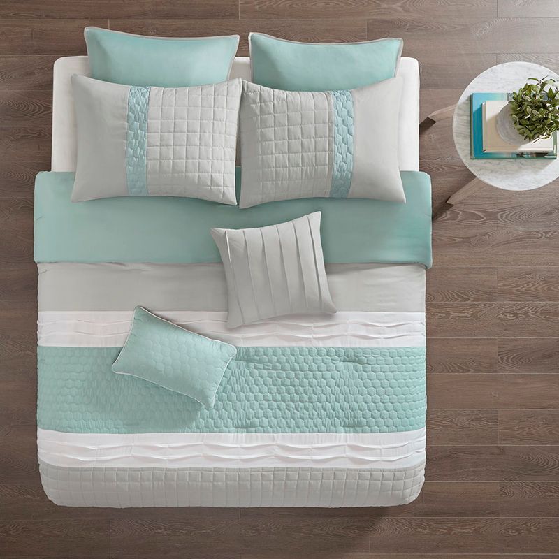 Tinsley - Queen 8 Piece Comforter Set - Seafoam / Gray