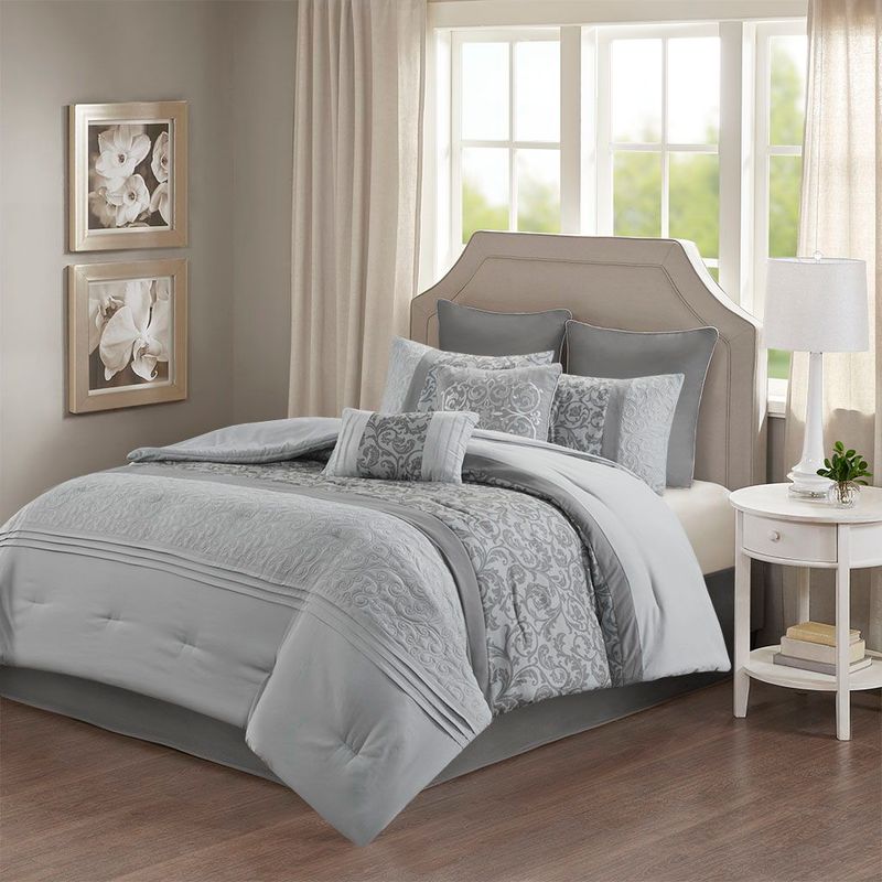 Ramsey - California King Embroidered 8 Piece Comforter Set - Gray