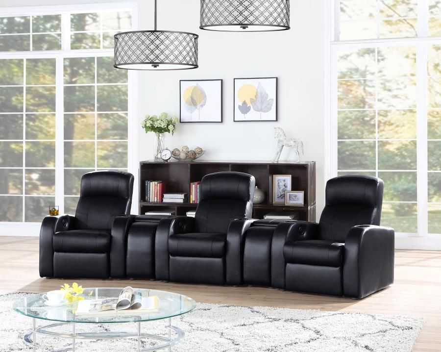 Cyrus - 5 Piece Upholstered Recliner Living Room Set - Black