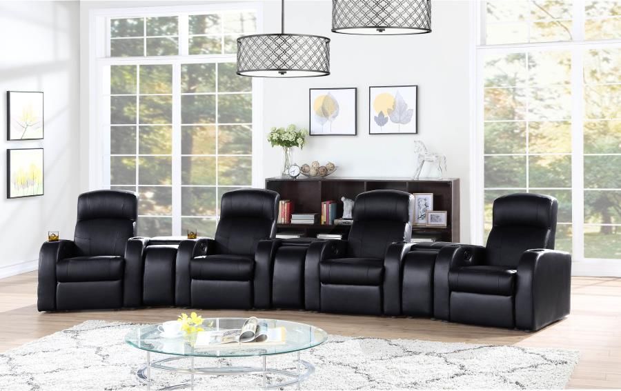 Cyrus - 7 Piece 4-Seater Upholstered Recliner Living Room Set - Black