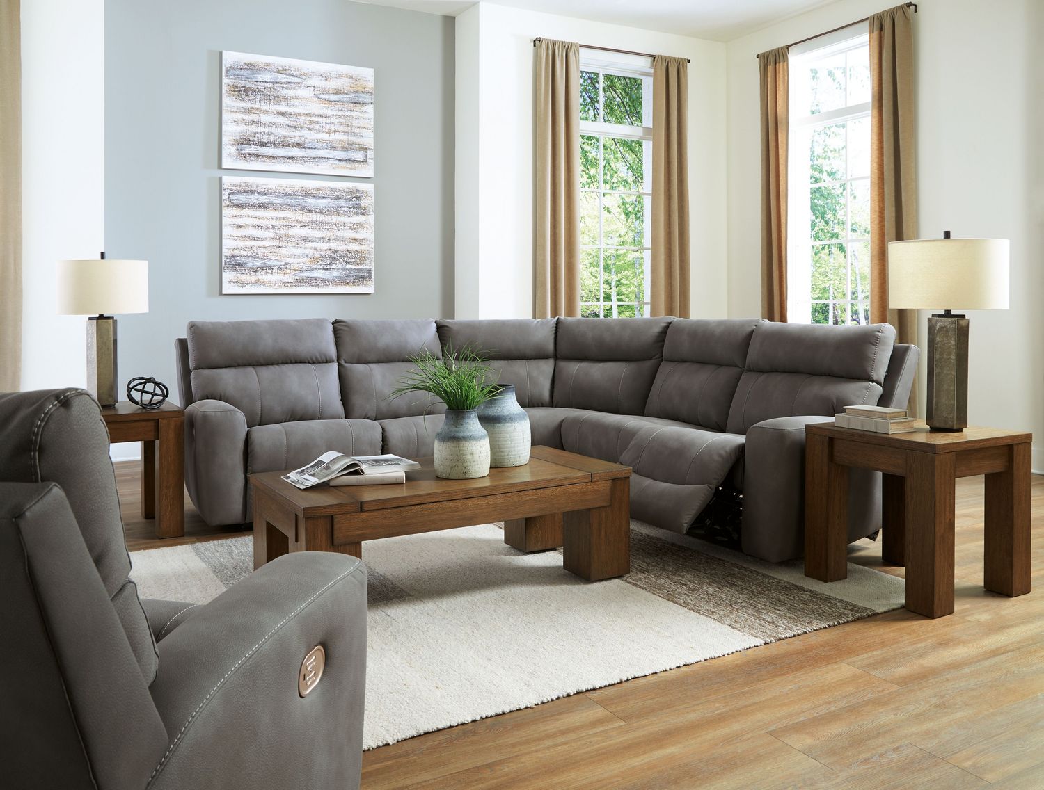 Next-gen Durapella - Slate - 6 Pc. - 5-Piece Power Reclining Sectional, Power Recliner