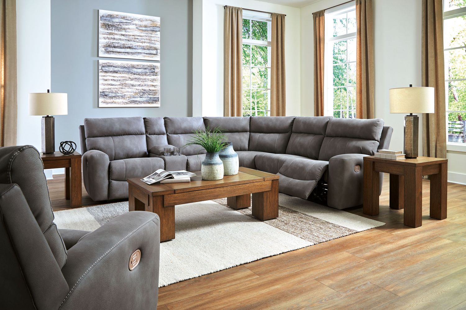 Next-gen Durapella - Slate - 7 Pc. - 6-Piece Power Reclining Sectional, Power Recliner