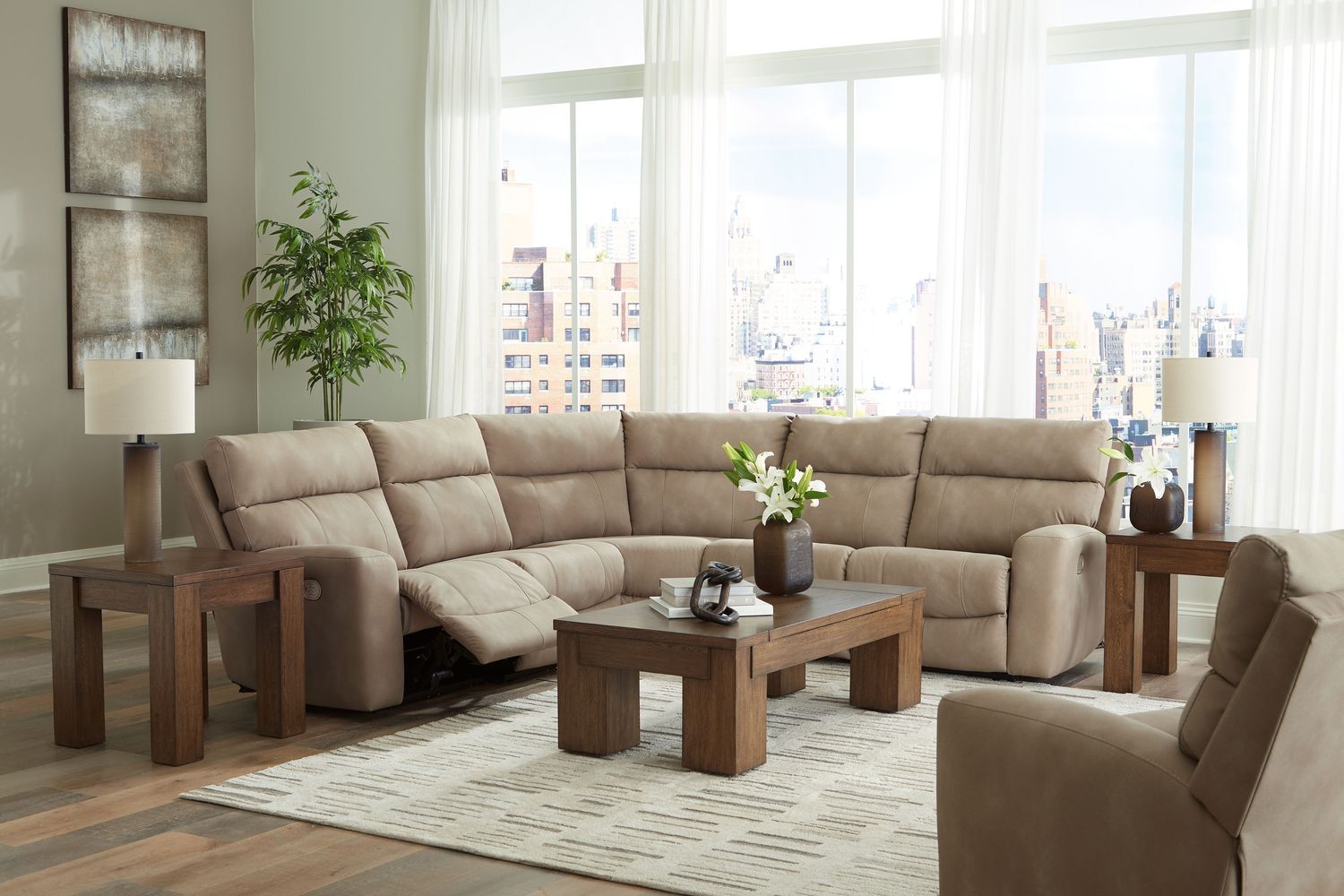 Next-gen Durapella - Sand - 6 Pc. - 5-Piece Power Reclining Sectional, Power Recliner