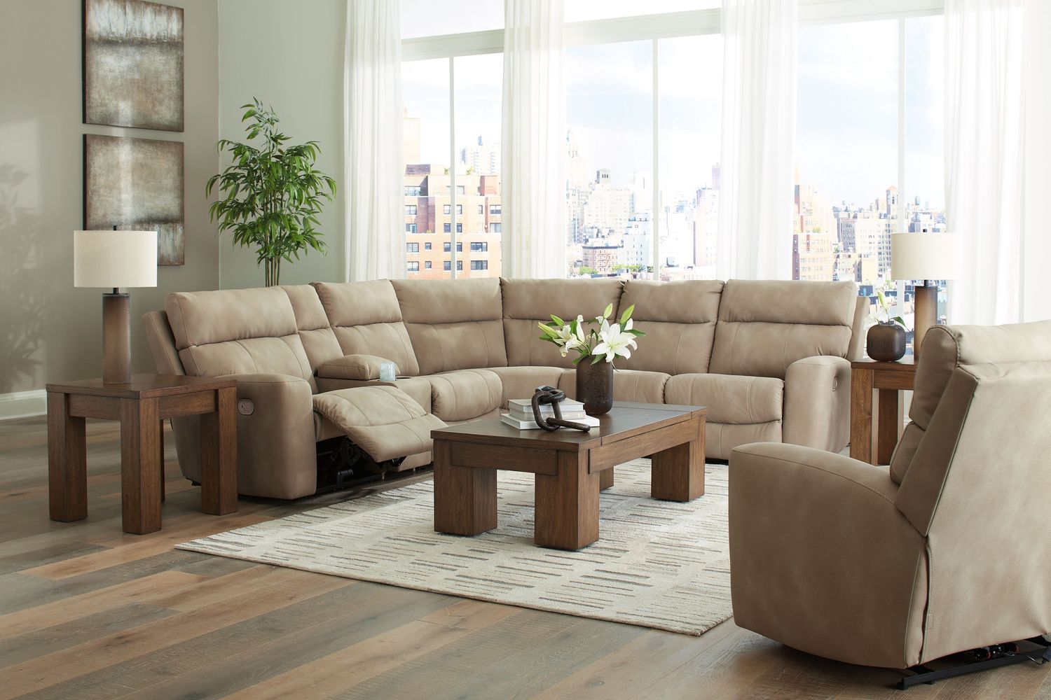 Next-gen Durapella - Sand - 7 Pc. - 6-Piece Power Reclining Sectional, Power Recliner
