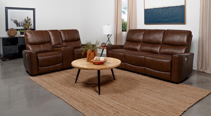 Greenfield - 2-Piece Upholstered Power Reclining Sofa Set - Saddle Brown