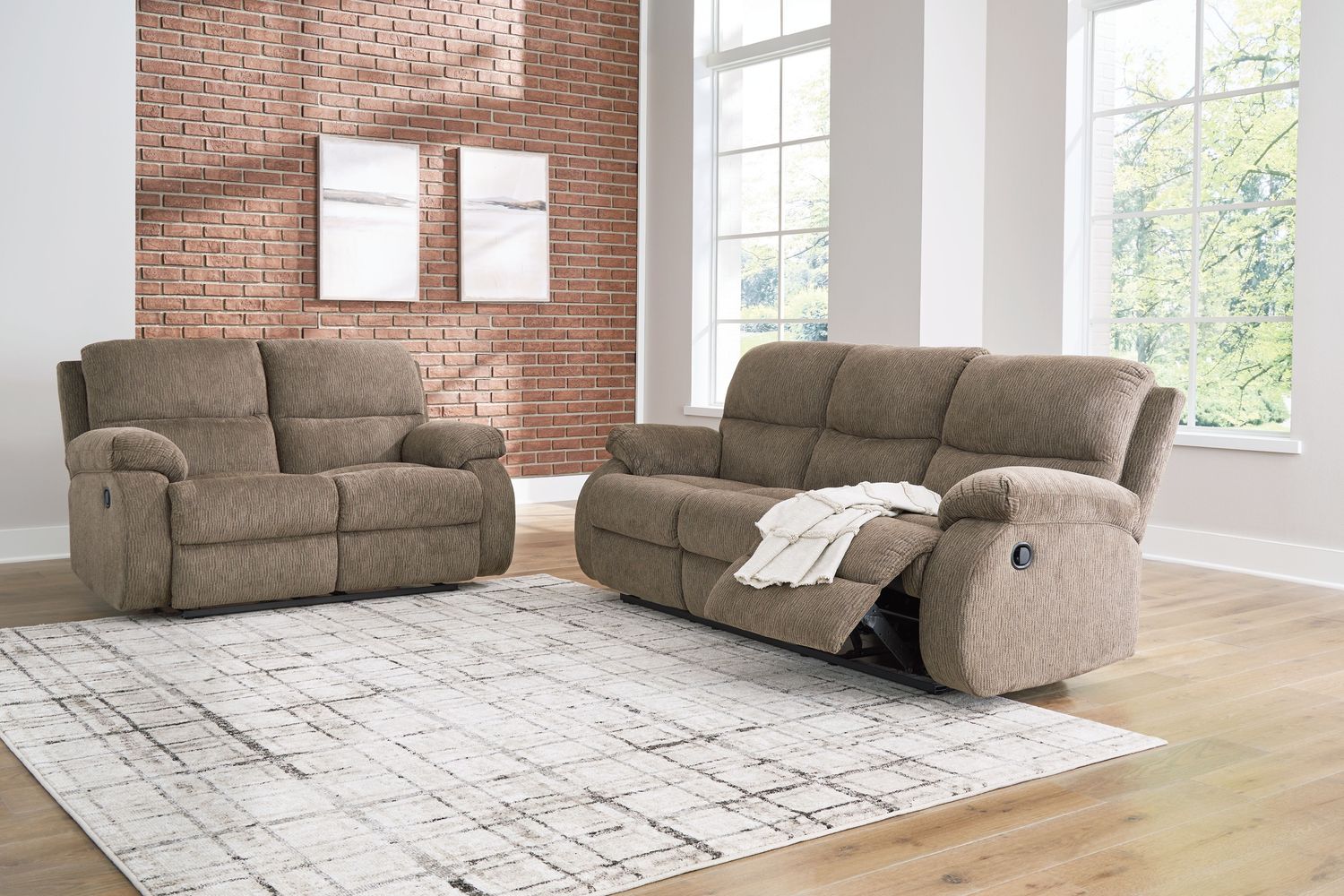 Scranto - Oak - 2 Pc. - Reclining Sofa, Reclining Loveseat