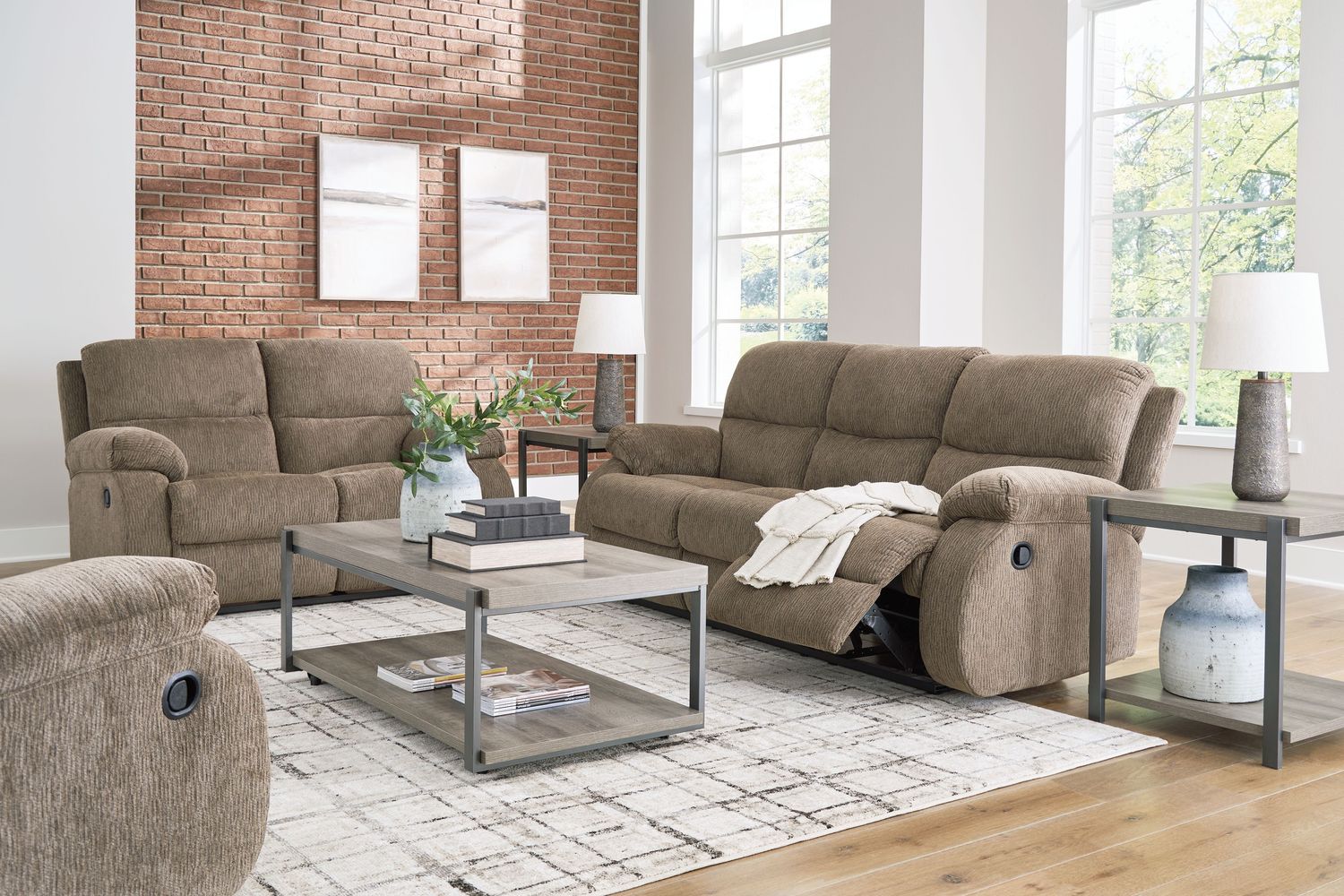 Scranto - Oak - 3 Pc. - Reclining Sofa, Reclining Loveseat, Rocker Recliner
