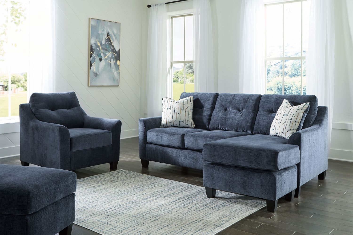 Amity Bay - Ink - 3 Pc. - Sofa Chaise, Chair, Ottoman