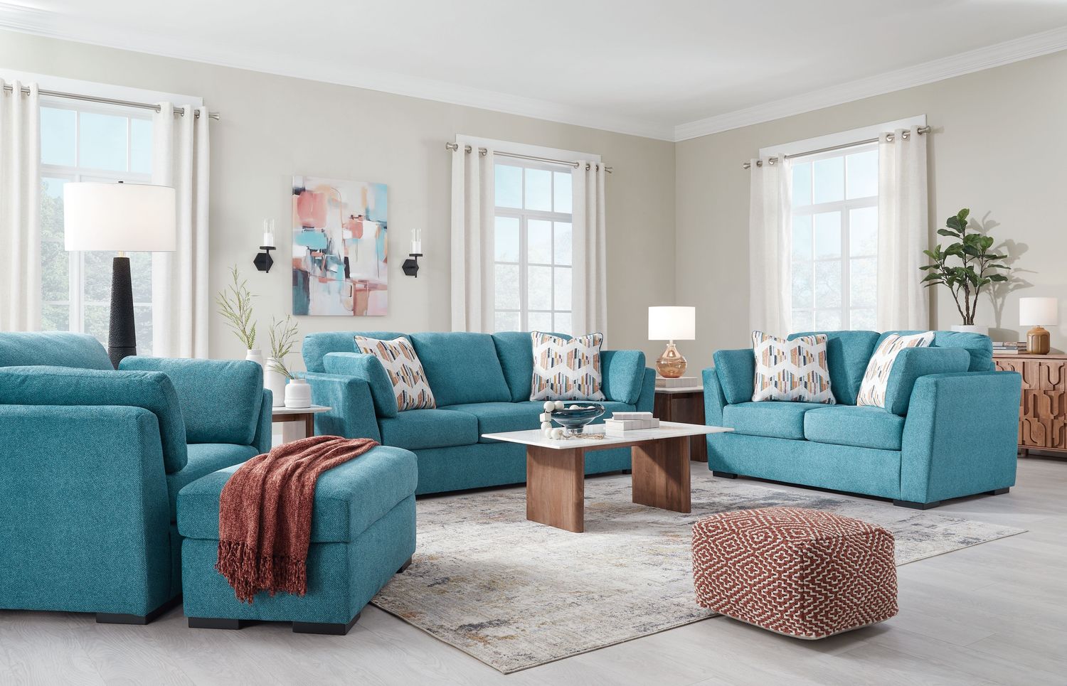 Keerwick - Teal - 4 Pc. - Sofa, Loveseat, Chair And A Half, Ottoman