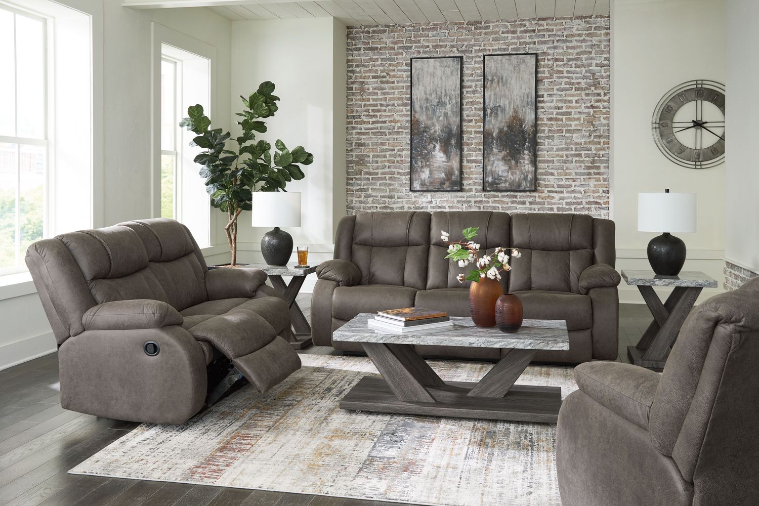 First Base - Gunmetal - 3 Pc. - Reclining Sofa, Reclining Loveseat, Rocker Recliner