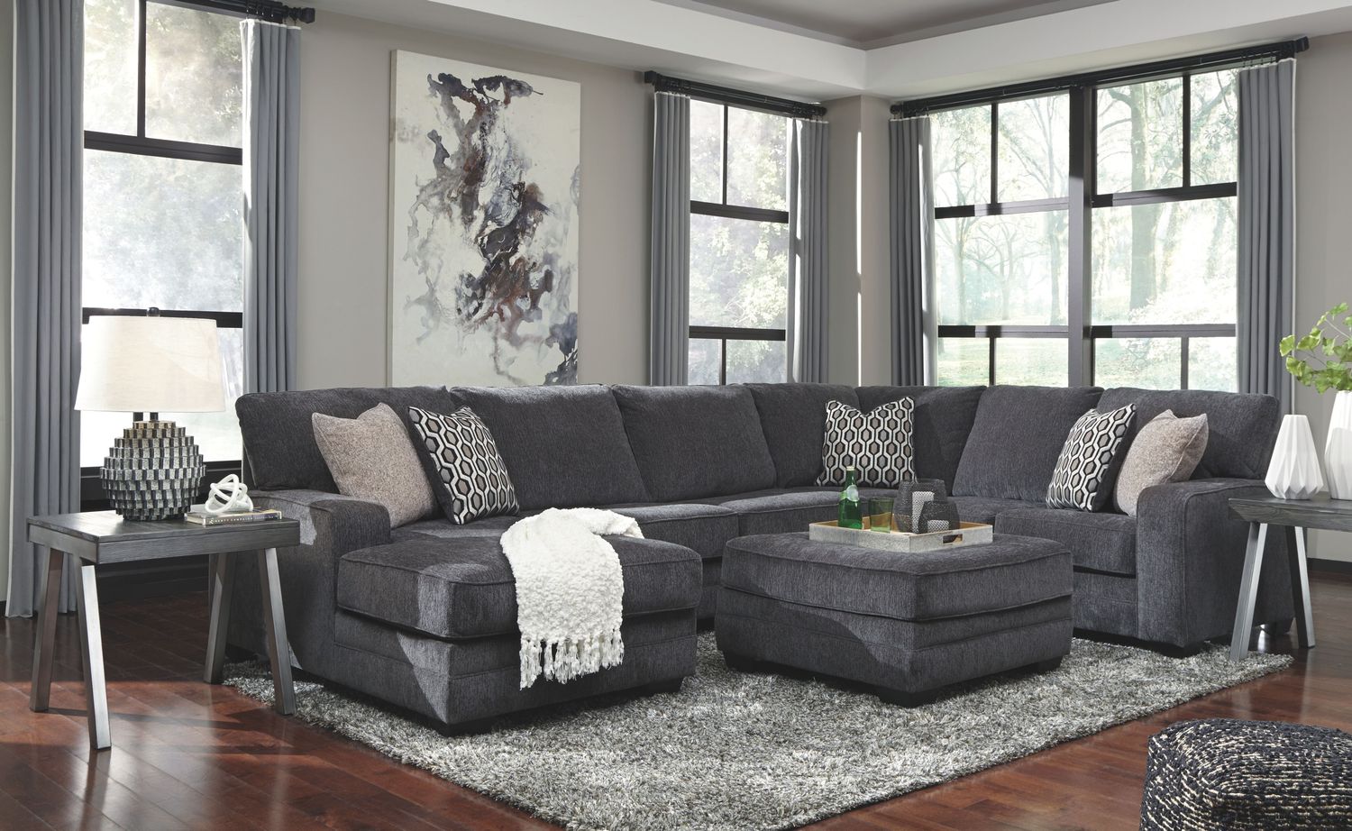 Tracling - Slate - 4 Pc. - Left Arm Facing Corner Chaise 3 Pc Sectional, Ottoman