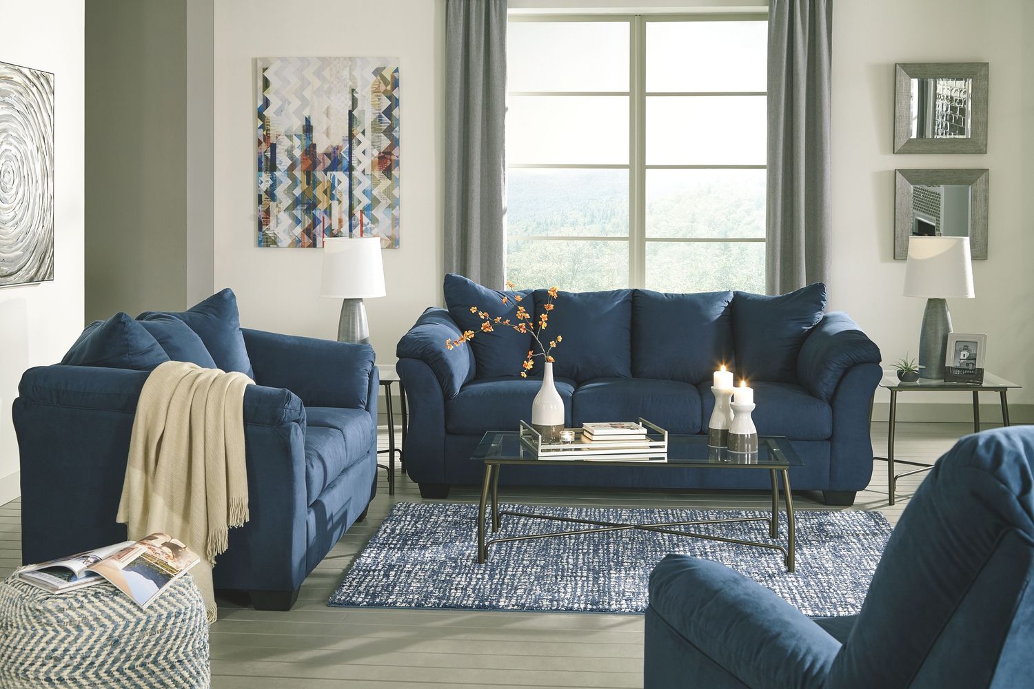 Darcy - Blue - 3 Pc. - Sofa, Loveseat, Rocker Recliner