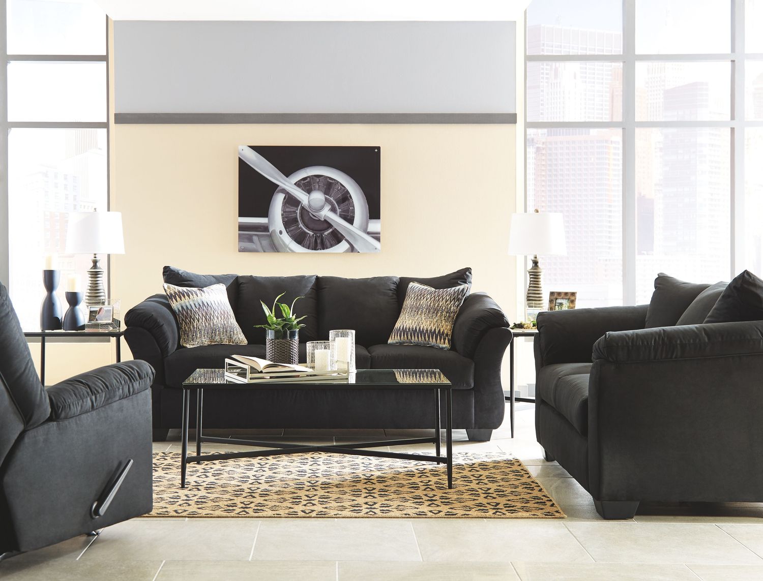 Darcy - Black - 3 Pc. - Sofa, Loveseat, Rocker Recliner