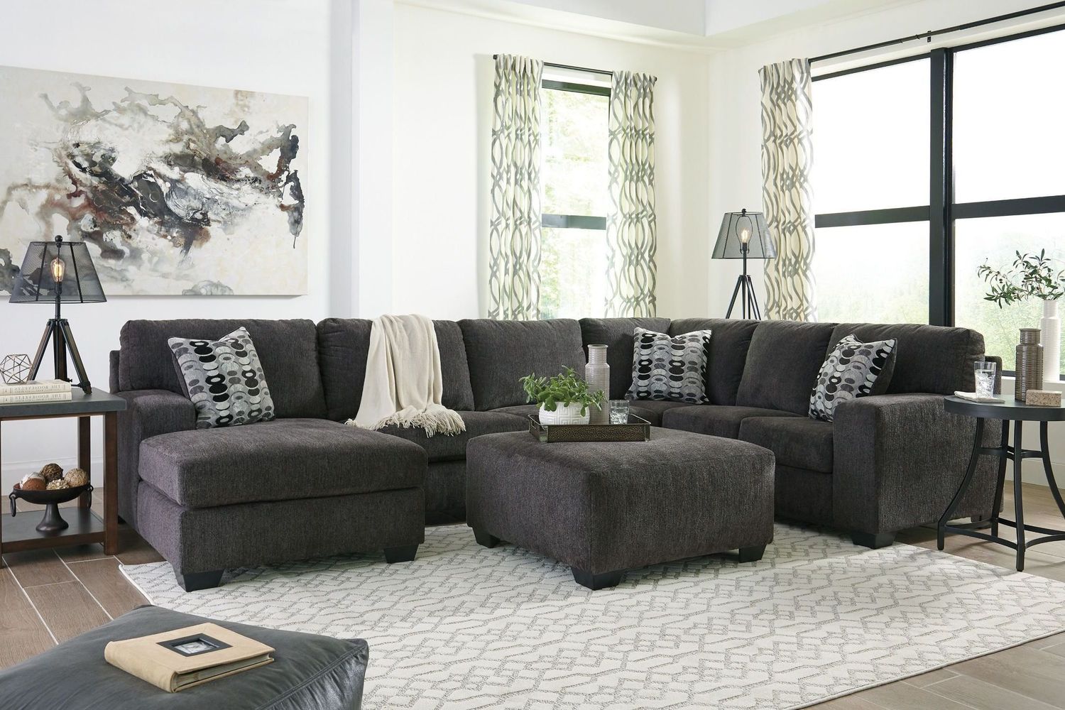 Ballinasloe - Smoke - 4 Pc. - Left Arm Facing Corner Chaise 3 Pc Sectional, Ottoman